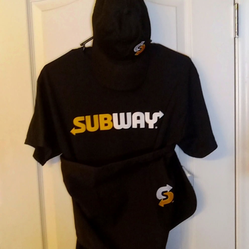SUBWAY 2023 Job Uniform.XL t shirt,hat,and Subway visor hat All Black.NEW